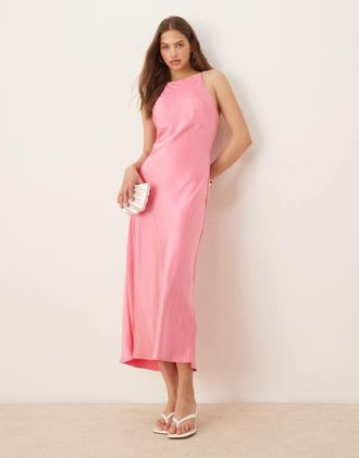 Gina Tricot Gina Tricot - Vestito midi accollato in raso rosa