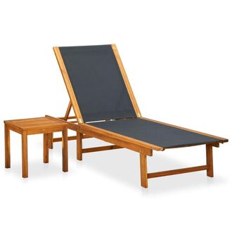 Berkfield Home Sun Lounger with Table Solid Acacia Wood & Textilene in Brown