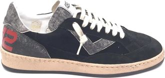 4B12 Retro Zwarte Leren Sneakers - Heren - Sneakers - Zwart - 43 EU - Katoen - Schoenen