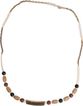 Dolce & Gabbana Zwartgouden Ketting met Logo Hanger en Kralen - Heren - Kettingen - Geel - ONE Size - Accessoires