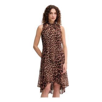 DKNY Dkny, Kleedjes, Dames, Bruin, M, Polyester, Jurk met strikdetail en ruches