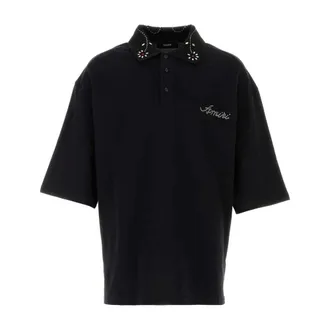 Amiri Polo Shirts, male, Black, Size: XS Stud Collar Oversized Polo