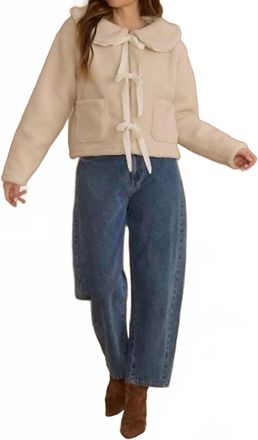 Rylee + Cru Shearling Collared Coat In Natural