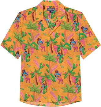 Vilebrequin Charli Tropicalia Bowling Shirt - Heren - Korte mouwen Overhemden - Oranje - XL - Overhemden