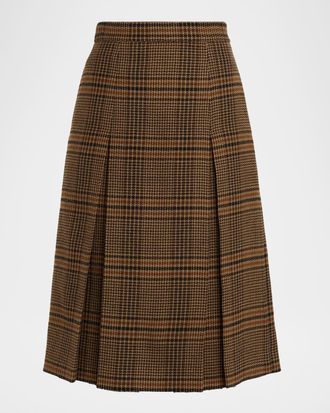 Saint Laurent Jupe Pleated Houndstooth Wool-Blend Midi Skirt
