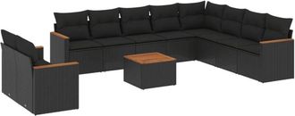vidaXL Set De Sof&aacute;s De Jard&iacute;n 11 Pzas Y Cojines Rat&aacute;n Sint&eacute;tico Negro Vidaxl