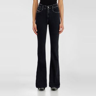 Diesel Bootcut Jeans High Waist 1973 D-Partt, Black/Dark grey, Zip fly