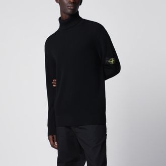 Stone Island Maglione dolcevita nero a coste
