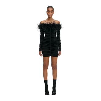 Self Portrait Party Dresses, female, Black, Size: S Feather Viscose Knit Mini Dress