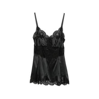 Dolce & Gabbana Black Lace V Neck Top