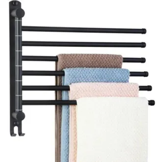 OEM Toallero Mural Con 6 Barras Giratorias (rotaci&oacute;n De 180&deg;) En Acero Inoxidable Sus304 - Negro, Ideal Para Ba&ntilde;o Y Cocina