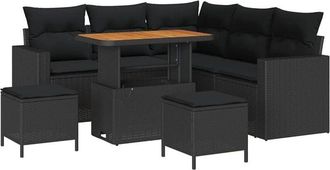 vidaXL Garden Sofa Set Height-Adjustable 8 pcs Black Poly Rattan vidaXL