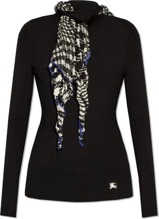 Burberry Turtleneck met Zijden Sjaal - Dames - Coltruien - Zwart - XS - Truien & Vesten