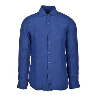 Fay Overhemd - Heren - Casual Overhemden - Blauw - L - Linnen - Overhemden