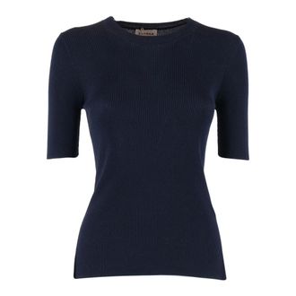 P.A.R.O.S.H. Round-neck Knitwear, female, Blue, Size: L Cipria26 Short-sleeve Ribbed Knit Top