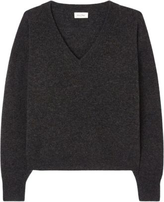 American Vintage Houtskool Heather V-hals Lange Mouw Jersey - Dames - V-hals truien - Groen - S - Wol - Truien & Vesten