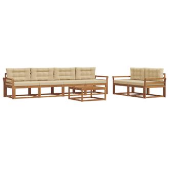 vidaXL Conjunto De Sof&aacute;s De Exterior Con Coj&iacute;n 7 Pcs Natural Y Beige Vidaxl