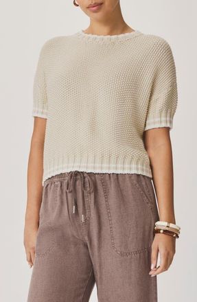 Splendid Ann Marie Short Sleeve Cotton Sweater in Light Fawn Beige/Shell Grey at Nordstrom, Size X-Small