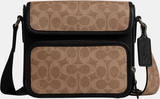 Coach Mens Sullivan Flap Crossbody Bag In Signature Canvas - Brown Leather - One Size