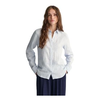 GANT Dames, Blouses & Shirts, Blauw, Maat: 3XL Linnen