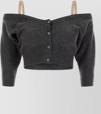 Miu Miu cashmere cardigan off shoulder cropped ribbed hem