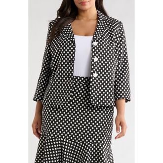 Kasper Dot Three Button Jacket in Black/Lily White at Nordstrom, Size 14W