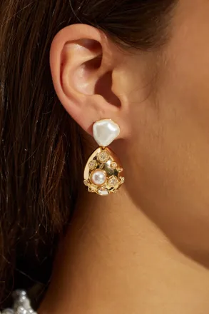 Self Portrait Earrings With Shimmering Crystals, Womens, Gold