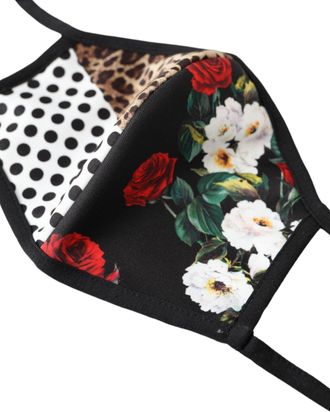 Dolce & Gabbana Womens Multicolor Leopard Floral Elastic Ear Strap Face Mask Polyester Elastane Cotton Accessory
