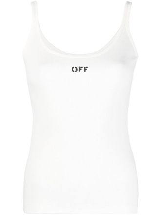 Off-white logo-print scoop-neck tank top - women - Cotton/Spandex/Elastane - 38