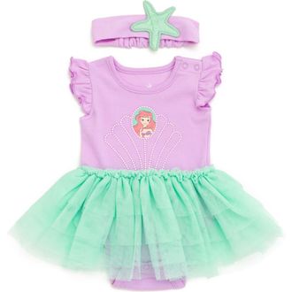 Disney Princess Cosplay 2-Piece Tutu Bodysuit and Headband Set in Lilac Ariel at Nordstrom, Size Newborn