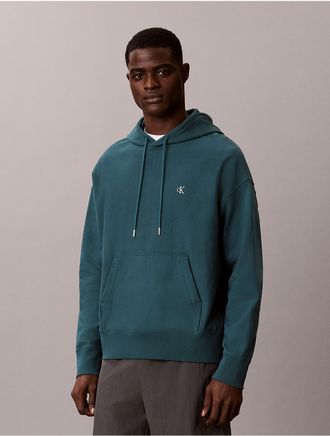 Calvin Klein Jeans Calvin Klein Mens Premium Terry Relaxed Monogram Fleece Hoodie - Open Blue - 2XL