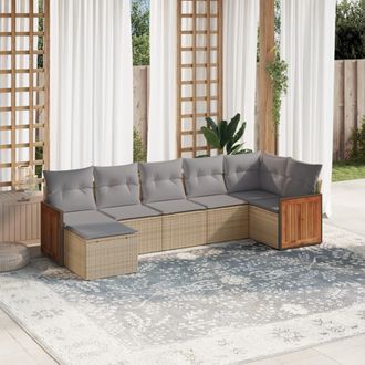vidaXL Vidaxl - Set Sof&aacute;s De Jard&iacute;n 7 Piezas Y Cojines Rat&aacute;n Sint&eacute;tico Beige