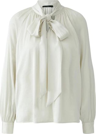 Oui Satin Strikdas Blouse - Dames - Blouses - Wit - XS - Satijn - Overhemden