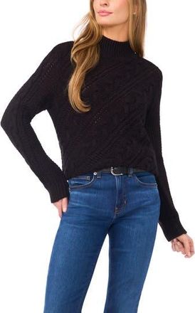 Halogen Diagonal Cable Mock Neck Sweater in Rich Black at Nordstrom Rack, Size Xx-Large
