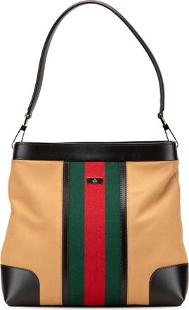 Gucci Pre-owned Womens Canvas Web Stripe Shoulder Bag - Tan Textile - One Size