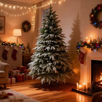 Shatchi 7FT Green Lapland Snow Covered Christmas Tree in White