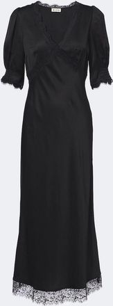 Rixo Vestido midi Annina de sat&eacute;n con encaje