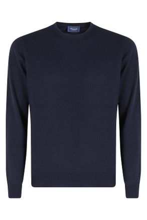 Drumohr Navy Blue Cashmere-Wool Crew-Neck Sweater