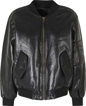 Anine Bing Black Leon Military Leather Bomber Jacket