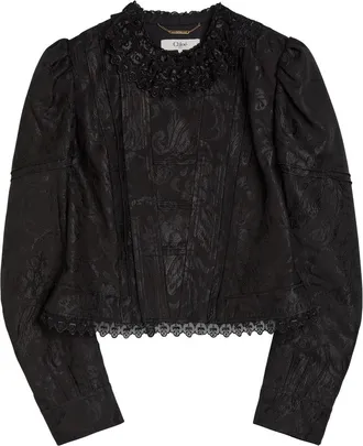 Chlo&eacute; Floral-jacquard Lace-trim Woven Jacket - Black - 40 (UK12 / M)