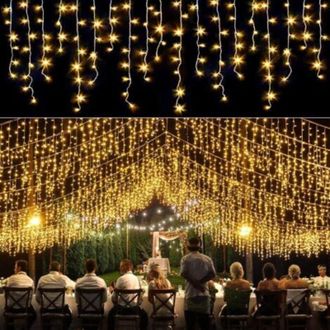 OEM Guirnalda De Luces Exteriores Con Forma De Lluvia Helada - Para &Aacute;rbol De Navidad - Decoraci&oacute;n Navide&ntilde;a - Blanco C&aacute;lido - Para Fiestas Y Navidad