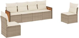 vidaXL Vidaxl - Juego De Sof&aacute;s Jard&iacute;n Con Cojines 6 Pzas Rat&aacute;n Sint&eacute;tico Beige