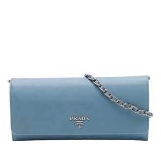 Prada Pre-owned Wallet on Chain - Dames - Pre-owned - Blauw - Maat: ONE Size Zijde
