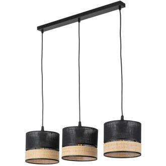 Luminosa Light Designs TK Paglia L&aacute;mpara de techo colgante Bar, color negro, Rafia, 3 luces E27
