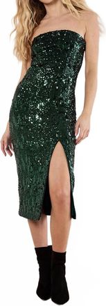 Apricot Sequin Strapless Midi Dress In Green