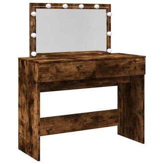 Berkfield Home Dressing Table with LED Smoked Oak 100x40x120 cm in Brown | Size: 100 x 40 x 120 cm