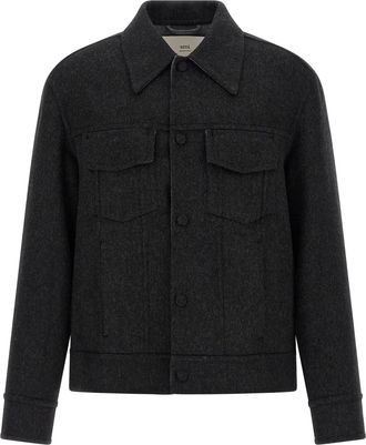 Ami Lenci Cloth Overshirt Puffer Jackets Grigio-Uomo