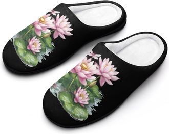 Generic Lotuses Dragonfly Womens Slippers Warm House Slippers Indoor House Shoes with Anti-Skid Rubber Sole