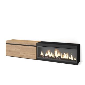 Skraut Home Mueble tv efecto madera roble negro 208x35x45cm chimenea efecto fuego