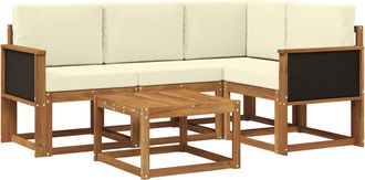 vidaXL Conjunto De Sof&aacute;s De Exterior 5 Uds. Natural Y Crema Poli&eacute;ster Vidaxl